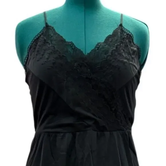 Vintage Private Treasures Black Lace Trim Slip Nightgown Size Medium 1970s - Picture 5 of 14